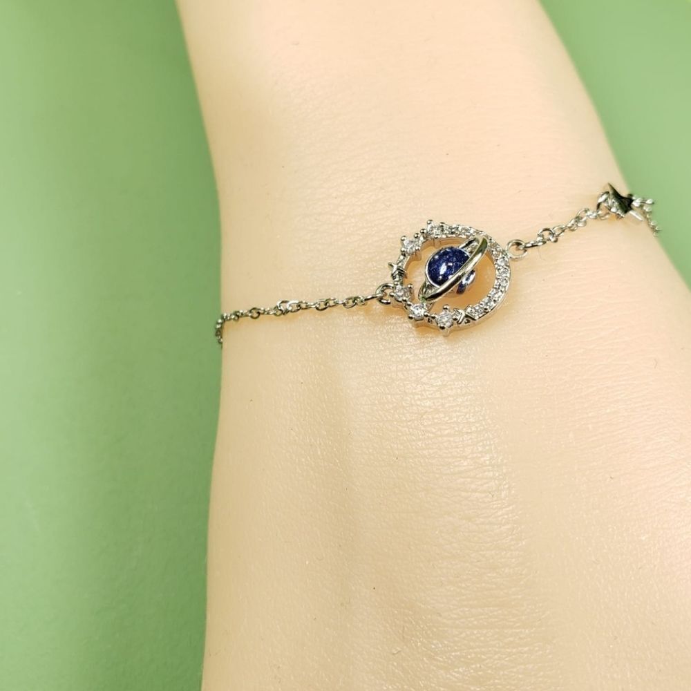 Brand New Silver Rhinestone 3D Blue Space Bracelet
